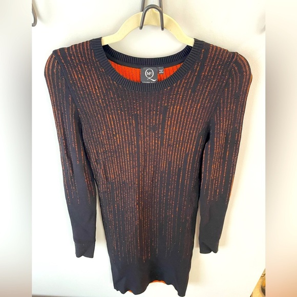 McQ by Alexander McQueen, XS, black and orange ribbed midi longsleeve dress EUC - Picture 3 of 14